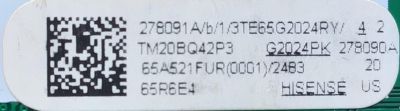 MAIN PARA HISENSE·ROKU TV 4K·UHD·HDR / NUMERO DE PARTE 278091 / RSAG7.820.10315/ROH / 278090 / 65A521FUR(0001) / PANEL HD650Y1U71-T0L1\WG\S0\GM\ROH / DISPLAY HV650QUB-F90 REV.2.1 / MODELO 65R6E4 65A521FUR - Imagen 2