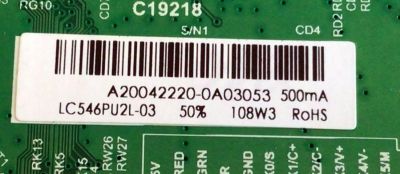 MAIN FUENTE (COMBO) PARA TV SCEPTRE / NUMERO DE PARTE A20042220 / TP.MS3683.PC821 / LC546PU2L-03 / A20042220-0A03053 / PANEL LC546PU2L-03 / MODELOS N55 / N55 POTV83BB / U550CV-U - Imagen 3