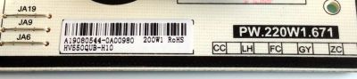 FUENTE DE PODER PARA TV VIZIO / NUMERO DE PARTE 60101-03422 / PW.220W1.671 / 4300036724 / M55-G4 / A19090587-0A00564 / HV550QUB-H10 / PANEL BOEI550WU1_H / MODELO M556-G4 / M556-G4 LBNFQN / M556-G4 LBNFQNAV - Imagen 2