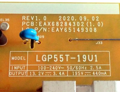 FUENTE DE PODER PARA TV LG 4K UHD SMART TV / NUMERO DE PARTE EAY65149308 / EAX68284302 / 65149308 / LGP55T-19U1 / EAX68284302(1.0) / PLDK-L805C / 3PCR02492B / PANEL NC550DQG-AAHX1 / MODELO 55UN6955ZUF / 55UN6955ZUF.BUSWLKR / 55UP7560AUD.BUSYLKR - Imagen 2