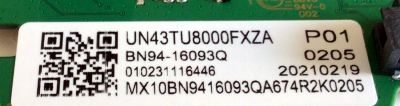 MAIN ORIGINAL PARA TV SAMSUNG 4K UHD HDR SMART TV / NUMERO DE PARTE BN94-16093Q / BN41-02756D / BN97-17226U / BN9416093Q / PANEL CY-BT043HGCV3H / DISPLAY PT430GT01-1 VER.1.0 / MODELO UN43TU8000 / UN43TU8000FXZA / UN43TU8000FXZA XB25 - Imagen 4