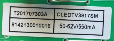 FUENTE PARA TV COBIA NUMERO DE PARTE 8142130010016 / LT.2075.A / T201707303A / CLEDTV3917SM / LG-RE01-170807-ZX26-601975 / PANEL CN385CN0520 / MODELO CLEDTV3917SM - Imagen 2