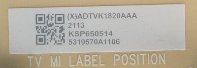 FUENTE PARA TV VIZIO NUMERO DE PARTE ADTVK1820AAA / 715B421-P01-000-003S / (X)ADTVK1820AAA / PANEL TPT650UA-QVN07.U REV:S900G / MODELO M65Q7-H1 LTCWZYLX / M65Q7-H1 - Imagen 2