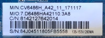 MAIN FUENTE PARA TV ELEMENT NUMERO DE PARTE 8142127642014 / CV6486H-A42 / 7.D6486HA42110.3A8 / T201803280A / E18055-ZX / PANEL CN500NC0350 / NUMERO DE DISPLAY V500DJ6-QE1 REV.T3 / MODELO E2SW5018 - Imagen 3