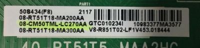MAIN PARA TV TCL 4K·UHD·HDR ((ANDROID TV)) / NUMERO DE PARTE 08-CM50TML-LC270AA / 40-RT51T5-MAA2HG / 08-RT51T18-MA200AA / 08-RT51-T18-MA300AA / RT2851 / RT51T5-AP / V8-R851T02-L1V453 / PANEL LVU500NDEL / DISPLAY V500DJ7-QE1 REV.C4 / MODELO 50S434 - Imagen 2