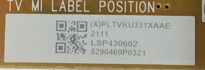 FUENTE PARA TV VIZIO NUMERO DE PARTE PLTVKU331XAAE / 715GB739-P01-000-0H2S / (X)PLTVKU331XAAE / PANEL TPT430B5-GT013.H REV:S1Q / MODELO V435-J01 LTC5E6KX / V435-J01 - Imagen 2
