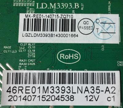 MAIN PARA TV RCA NUMERO DE PARTE 46RE01M3393LNA35-A2 / LD.M3393.B / RE01-140715-ZQ710 / 0715-ZQ710 / PANEL ZT460D3JS562-12V / MODELO LED46C45RQ - Imagen 2