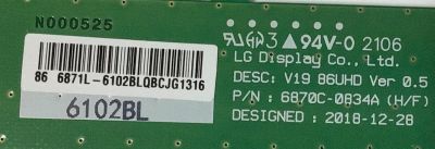 T-CON PARA TV LG NANOCELL / NUMERO DE PARTE 6871L-6102B / 6870C-0834A / 6102B / PANEL NC860TQF-AAKP1 / DISPLAY LC860DQR (SP)(A1) / MODELO 86NANO75UPA.BUSYLKR / 86NANO75UPA / 86UP8770PUA - Imagen 2