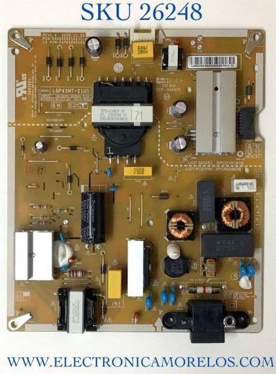 FUENTE DE PODER PARA TV LG / NUMERO DE PARTE EAY65895502 / EAX69502102 / EPCD10CB1B / LGP43NT-21U1 / MODELOS 43UP7670PUC / 43NANO75UPA / 43UP7670PUC.BUSSLJM / 43UP7670PUC.BUSYLJM / 43NANO75UPA.BUSFLJM / 43NANO75UPA.BUSYLJM / 43NANO75UQA.BUSYLJM