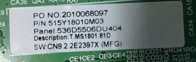 MAIN PARA TV WESTINGHOUSE NUMERO DE PARTE 515Y18010M03 / T.MS1801.81 / 2010068097 / 536D5506DU404 / U20083182-0A00881 / PANEL LC546PU3L02 / MODELO WR55UX4019 - Imagen 2