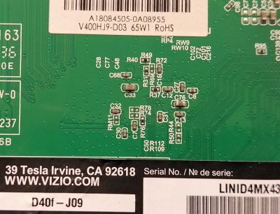 MAIN FUENTE COMBO PARA TV VIZIO ORIGINAL FHD SMARTCAST / NUMERO DE PARTE A18084505 / TP.MT5581.PB761 / V400HJ9-D03 / AWLM99GCGRA0007WF10000 / 191E24526B / DISPLAY V400HJ9-D03 / MODELO D40F-J09 LINID4MX - Imagen 5