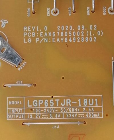 FUENTE DE PODER PARA TV LG / NUMERO DE PARTE EAY64928802 / LGP65TJR-18U1 / EAX67805002 / 64928802 / EAX67805002(1.0) / MODELO 65UK6300PUE - Imagen 3