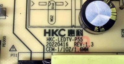 FUENTE DE PODER PARA TV WESTINGHOUSE / NUMERO DE PARTE 260132007070 / HKC-LEDTV-P55 / CVB55004A1 / 7.TB55004A1D00.A40 / CEM-1/10Z/1.6MM / 20220416 REV:1.3 / DISPLAY PT550GT05-1 VER.2.0 / MODELO WR55UX4212 / WR50UT4212 - Imagen 3