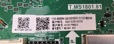 MAIN PARA TV WESTINGHOUSE 4K·UHD·HDR ((ROKU TV)) / NUMERO DE PARTE 260102018070 / T.MS1801.81 / 4100198602 / 1110-4000094-260102018070-211122-W00144 / T.MS1801.81D / W21110409 / PANEL HK550WLEDM-JHA0H / DISPLAY PT550GT01-1 VER.1.0 / MODELO WR55UX4212 - Imagen 3