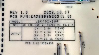 FUENTE DE PODER PARA TV LG / NUMERO DE PARTE 38495701 / EAX69995203 / EAX69995203 (1.0) / 3CPRSL08-0001 / PANEL AC770AQL / MODELO OLED77C3AUA / OLED77C3AUA.DUSQLR - Imagen 3
