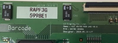 T-CON PARA TV PANASONIC / NUMERO DE PARTE 5998E / 6870C-0900A / 5998E1 / RAPF3G / PANEL LD550EQE (FP)(A2) / MODELO TH-55SQ1W - Imagen 2