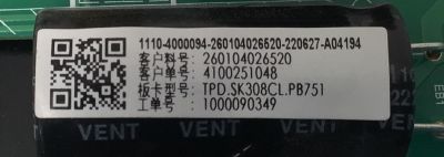MAIN FUENTE ((COMBO)) PARA TV WESTINGHOUSE HD ((ROKU TV)) / NUMERO DE PARTE 260104026520 / TPD.SK308CL.PB751 / 4100251048 / 1000090349 / 110-4000094 / A22063126 / PANEL HK315LEDM-JH4ZH / DISPLAY PT320AT02-2 VER.2.0 / MODELO WR32HX2210 - Imagen 3