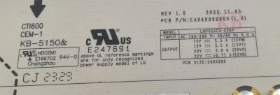 FUENTE DE PODER ORIGINAL PARA TV LG / NUMERO DE PARTE 37906501 / CTI600 / CEM-1 / KB-5150 / LGPS55C3-230P / 3JPRSL0A-0004 / PANEL AC550AQL / MODELO OLED55C3PUA / OLED55C3PUA.DUSQLJR - Imagen 3