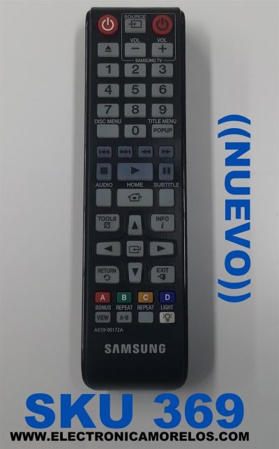 CONTROL REMOTO NUEVO SAMSUNG ORIGINAL PARA TV/DVD BLUE-RAY / LIGHTNING / NUMERO DE PARTE AK59-00172A / IEC R03 / 141110 N/DTMF / BN63-09299A / MODELO BD-F5700 / BD-J5100 / BD-J5900 / BD-J5700 / BD-E5700 / BD-E6500 / BD-EM57