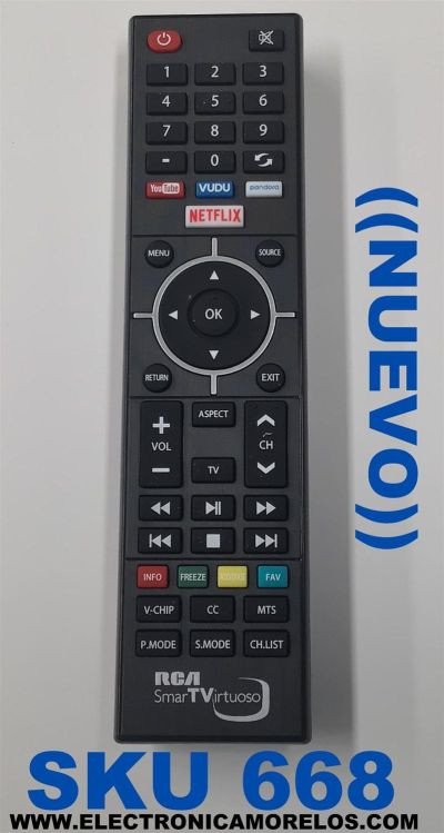 CONTROL REMOTO NUEVO PARA TV RCA ORIGINAL SMART TV VIRTUOSO / NUMERO DE PARTE TY-49C / TY-49C(2) / UM-4 / LEC/R03 / MODELO RNSMU5836