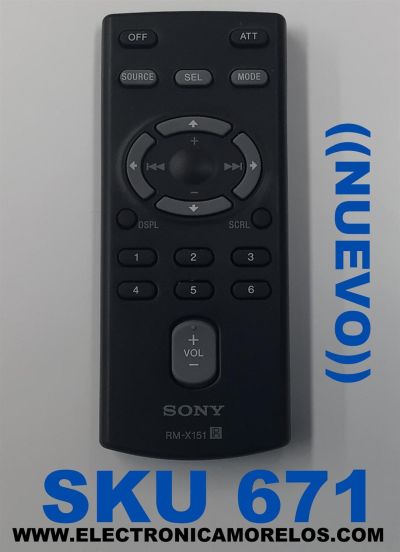 CONTROL REMOTO NUEVO SONY ORIGINAL PARA AUTOESTEREO / NUMERO DE PARTE RM-X151 / CDX-GT240 / CDX-GT330