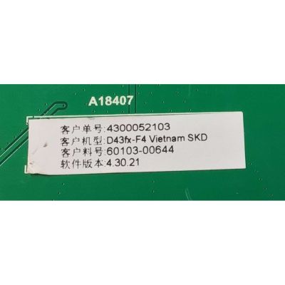 MAIN FUENTE COMBO PARA TV VIZIO ORIGINAL FHD / NUMERO DE PARTE 60103-00644 / TP.MT5581.PB756 / 4300052103 / HV430FHB-N10 / N20030913 / 2C641F57322C / DISPLAY HV430FHB-N42 / MODELO D43FX-F4 - Imagen 3