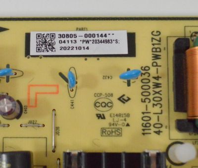 FUENTE DE PODER ORIGINAL PARA TV TCL / NUMERO DE PARTE 30805-000144 / 40-L30XW4-PWB1ZG / 11601-500036 / 20344983 / 20221014 / PANEL LVU750NDEL / DISPLAY ST7461D03-2 VER.2.2 / MODELO 75S455 / 75S451 / 75S450G - Imagen 3