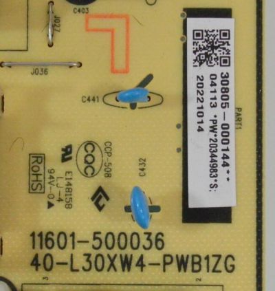 FUENTE DE PODER ORIGINAL PARA TV TCL / NUMERO DE PARTE 30805-000144 / 40-L30XW4-PWB1ZG / 11601-500036 / 20344983 / 20221014 / PANEL LVU750NDEL / DISPLAY ST7461D03-2 VER.2.2 / MODELO 75S455 / 75S451 / 75S450G - Imagen 2