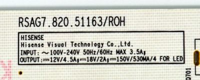 FUENTE DE PODER ORIGINAL PARA TV HISENSE / NUMERO DE PARTE 416603 / RSAG7.820.51163/ROH / CQC13134095636 / 51163-0 / DPD247PXA4K / PANEL HD850H1U51-TAL6B1\ROH / DISPLAY T850QVN03.4 / MODELO 85R6030N - Imagen 3