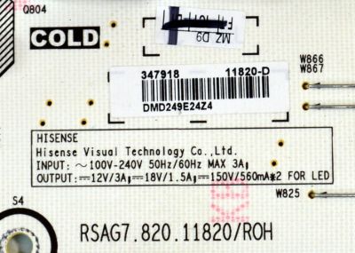 FUENTE DE PODER ORIGINAL PARA TV HISENSE / NUMERO DE PARTE 347918 / RSAG7.820.11820/ROH / CQC13134095636 / HDCEM1 / 11820-D / DMD249E24Z4 / PANEL HD750H1U71-T0L4K1\ROH  / DISPLAY HV750QUB-F92 / MODELO 75R6E5 - Imagen 2