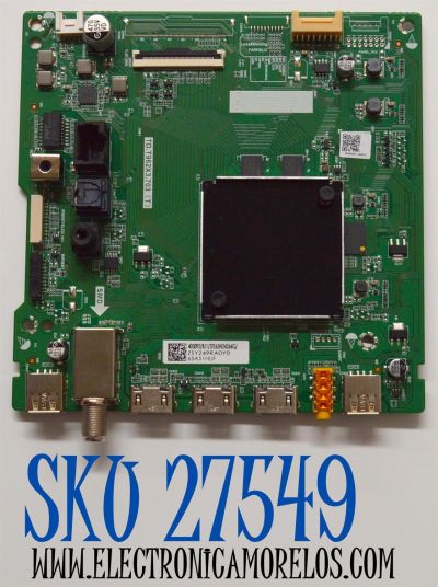 MAIN ORIGINAL PARA TV HISENSE 4K UHD HDR QLED FIRE TV / NUMERO DE PARTE 405092 / TD.T962X3.703 (T) / 65A51HUF / N24264G / PANEL HD650H1U51-TALB6\ROH / DISPLAY T650QVN07.5 / BOARD 65T55 S1M XL2 / 65T55 S1N XL1 / 65T55 S1K XR2 / MODELO 65QD65NF