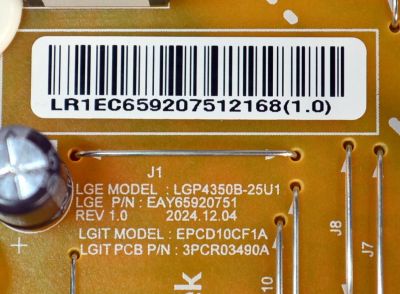 FUENTE DE PODER ORIGINAL PARA TV LG / NUMERO DE PARTE EAY65920751 / LGP4350B-25U1 / EPCD10CF1A / 3PCR03490A / 65920751 / PANEL HC430DQG-ABLA1-9145 / DISPLAY HV430QUB-F7F / MODELO 43UA7500ZUA / 50UA7700AUA/ 50UA7500PSA - Imagen 2