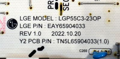 FUENTE DE PODER ORIGINAL PARA TV LG / NUMERO DE PARTE EAY65904033 / LGP55C3-23OP / TN5L65904033(1.0) / 65904033 / MODELO OLED55C3AUA / OLED55C3AUA.DUSQLJR - Imagen 3
