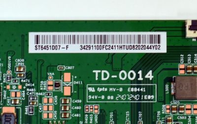 T-CON ORIGINAL PARA TV SONY / NUMERO DE PARTE 34291100FC24 / TD-0014 / ST6451D07-F / 34291100FC2411HTUD / PANEL YDEO065MNS11 / DISPLAY ST6451D07-F V2.1 / MODELO K-65XR70C / K65XR70C - Imagen 2