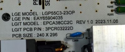 FUENTE DE PODER ORIGINAL PARA TV LG / NUMERO DE PARTE EAY65904035 / LGP55C3-23OP / EPCA38CC2C / 3PCR03222D / 65904035 / MODELO OLED55C4AUA / OLED55C4AUA.DUSQLJR - Imagen 4