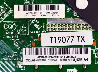 MAIN FUENTE COMBO ORIGINAL PARA TV ONN / NUMERO DE PARTE 317GAAMBA58CVT0030 / TP.MS3553.PB819 / AMBA58CVTA / T19077-TX / A19141213 / PANEL TPV320B5-J8Q01.N / DISPLAY V320BJ8-Q01 REV.C1 / MODELO 100002458 32" - Imagen 3