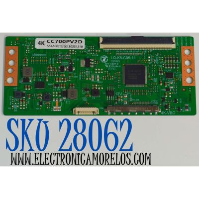 T-CON ORIGINAL PARA TV VIZIO / NUMERO DE PARTE CC700PV2D / LQ-K8-C96-11 / 4K-VBO / PANEL TPT700U2-PV3D.Q / DISPLAY CC700PV2D VER.01 / BN96-50356A / MODELO V705-H1 / V705-H1 LTCDZJMX