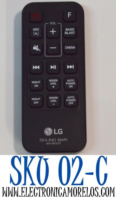 CONTROL REMOTO ORIGINAL PARA BARRAS DE SONIDO SOUND BAR LG / NUMERO DE PARTE AKB74815371 / MODELO SK3D / SK4D / SJ4 / SL3D / SJ3 / SPH4B-W / SPJ4B-W