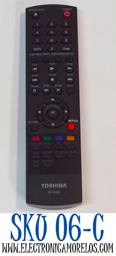 CONTROL REMOTO ORIGINAL PARA REPRODUCTORES DE BLU-RAY/DVD TOSHIBA / NUMERO DE PARTE SE-R0402 / SW-0145 / W6023-0145-0331 / MODELO BDX2250KU / BDX5200 / BDX4200KU / BDX2200KU / BDX4200 / BDX4150KU / BDK21 / BDX2200 / BDX2150K / BDK21KU / BDK33 / BDK33KU - Imagen 1
