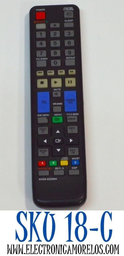 CONTROL REMOTO PARA TV Y  SISTEMAS DE CINE EN CASA/REPRODUCTORES BLU-RAY/DVD SAMSUNG / NUMERO DE PARTE AH59-02298A / TR5005 / MODELO HT-C7550W / HT-C6730W / HT-C5500 / HT-C6900W / AV35850 / HT-C6500 / HT-C5530 / HT-C5550 / HT-C6600 / HT-C6930W / HT-C6950W
