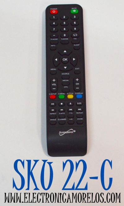 CONTROL REMOTO ORIGINAL PARA TELEVISORES SUPERSONIC / NUMERO DE PARTE SA-230 / MODELO SC-4024K / SC-2412 / SC1512 / SC-1912 / SC-2212 / SC-3222 / SC-1511 / SC-4314K / SC-4344K / SC-1311 / SC-1911 / SC-1312 / SC-3210 / SC-1331S