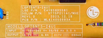FUENTE DE PODER ORIGINAL PARA TV LG / NUMERO DE PARTE EAY65895581 / LGP75NTS-24U1 / ST75P211A1/WHE / ML41A050983A / 65895581 / PANEL NC750TQG-ABKHG / DISPLAY HV750QUB-F9E / MODELO 75UT7000PUA / 75UT7000PUA.BUSFLKR - Imagen 4