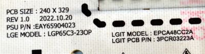 FUENTE DE PODER ORIGINAL PARA TV LG / NUMERO DE PARTE EAY65904023 / LGP65C3-23OP / EPCA48CC2A / 3PCR03223A / 65904023 / MODELO OLED65C3AUA / OLED65C3AUA.DUSQLJR - Imagen 3