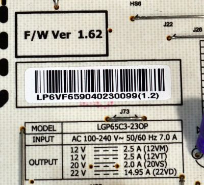 FUENTE DE PODER ORIGINAL PARA TV LG / NUMERO DE PARTE EAY65904023 / LGP65C3-23OP / EPCA48CC2A / 3PCR03223A / 65904023 / MODELO OLED65C3AUA / OLED65C3AUA.DUSQLJR - Imagen 2