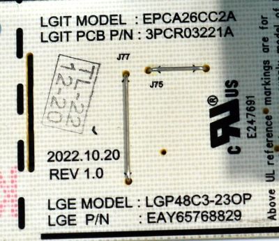 FUENTE DE PODER ORIGINAL PARA TV LG / NUMERO DE PARTE EAY65768829 / LGP18C3-23OP / EPCA26CC2A / 3PCR03221A / 65768829 / PANEL AC480AQL / MODELO OLED48C3PUA / OLED48C3PUA.DUSQLJR - Imagen 2