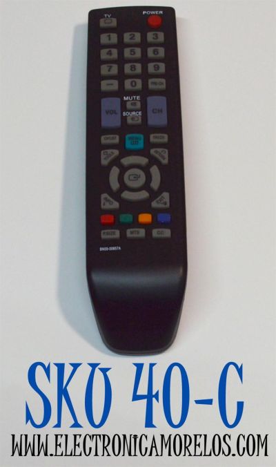 CONTROL REMOTO PARA TV SAMSUNG / NUMERO DE PARTE BN59-00857A / BN59-01006A / MODELO UN40D5003BF / UN40D5005BF / UN32D4003BD / UN32D4005BD / LN32D405E5DX / LN32C530F1RXZP / LN40C500F3F / FUNCIONA CON UNA VARIEDAD DE TELEVISORES SAMSUNG