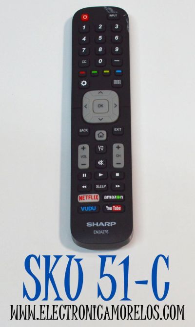 CONTROL REMOTO ORIGINAL PARA SMART TV SHARP / NUMERO DE PARTE EN2A27S / YKQR1B / EN2A27ST / EN2G27S / MODELO 55H6B / 50H7GB / LC-65N9000U / LC-75N620U / LC-40N5000U / LC43N6100U / LC-55N7000U / LC-50N7000U