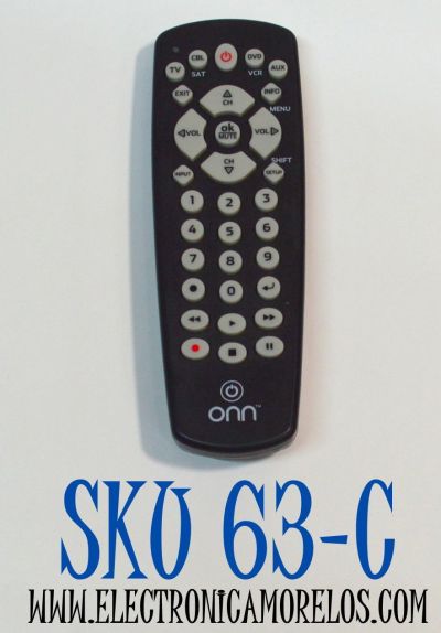 CONTROL REMOTO ORIGINAL ONN PARA CONTROLAR VARIOS EQUIPOS DE AUDIO Y VIDEO COMO TELEVISORES / REPRODUCTORES DE DVD/VCR / DECODIFICADORES DE CABLE/SATELITE / NUMERO DE PARTE ONB13AV004 / P13005 / WD-1232C / ONA12AV058