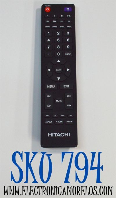 CONTROL REMOTO ORIGINAL PARA TV HITACHI / NUMERO DE PARTE JKT-91 /  RC43141 / RC43140 / 85125633 / COMPATIBLE CON SMART TV / ROKU TV / LED / LCD / MODELO LE55A6R9 / 50HL7000U / LE50A3 / LE50A6R9 / LE49A509 / LE43A6R9 / LE43A509 / 43HK25T74U / LE32E6R9