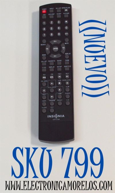 CONTROL REMOTO ORIGINAL NUEVO PARA TV Y  DVD INSIGNIA / NUMERO DE PARTE HTR-274D / 0094013898D / VC532237 / HTR-2740 / TV-5620-68 / MODELO NS-LTDVD19